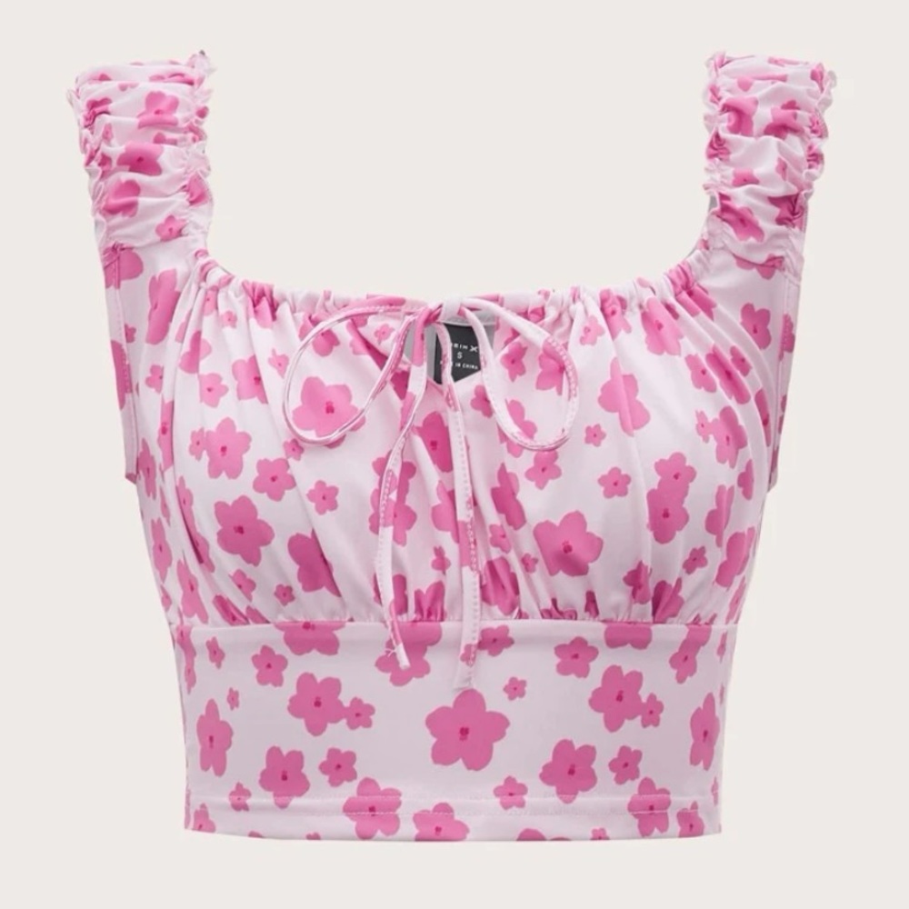 Floral Print Ruched Tie Crop top